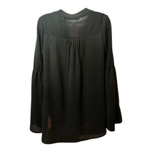 THE IMPECCABLE PIG Dressy Black Blouse V Cut Neckline Bell Sleeves Flowy Size S